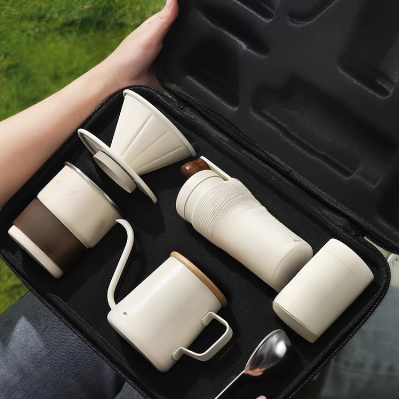Coffee.Equipment Parts - Handgebrühtes Kaffeeset Outdoor-Camping-Kaffeeausrüstung Tragbarer Reise-Kaffeebereiter Handmühle
