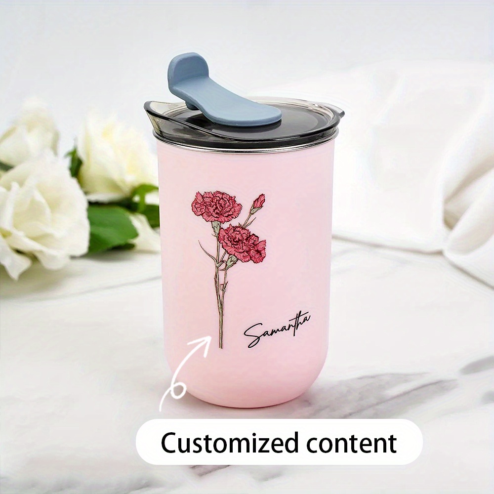 Coffee Equipment Names - Personalisierter Geburtsblumen-Kaffeebecher, Reisebecher aus Edelstahl mit