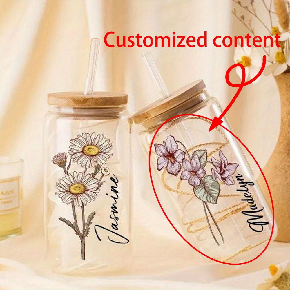 Coffee Equipment Names - Personalisierter Blumen-Gänseblümchen-Glasbecher, Individuell Beschrifteter Glasbecher mit