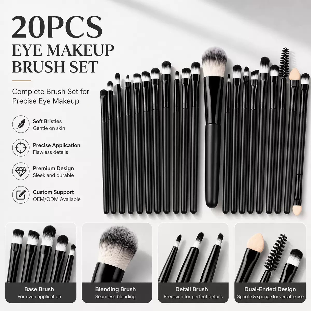 Group Head Brush - 20-teiliges professionelles Make-up-Pinsel-Set, weiche synthetische Haare,