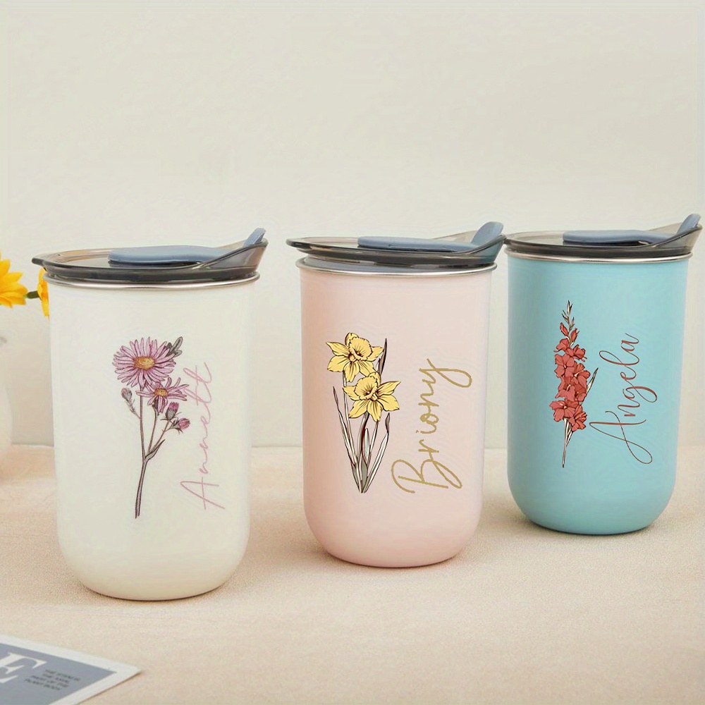 Coffee Equipment Names - Personalisierter Edelstahlbecher mit Geburtsblume und Deckel,